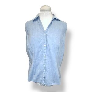 Basic Editions Women’s Blue Sleeveless Fitted Button Down Shirt Y2K Cotton XL